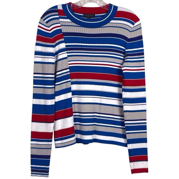 RAG & BONE Women’s Mason Crew Sweater Size Large Ribbed Striped Red Blue EUC - Picture 3 of 16